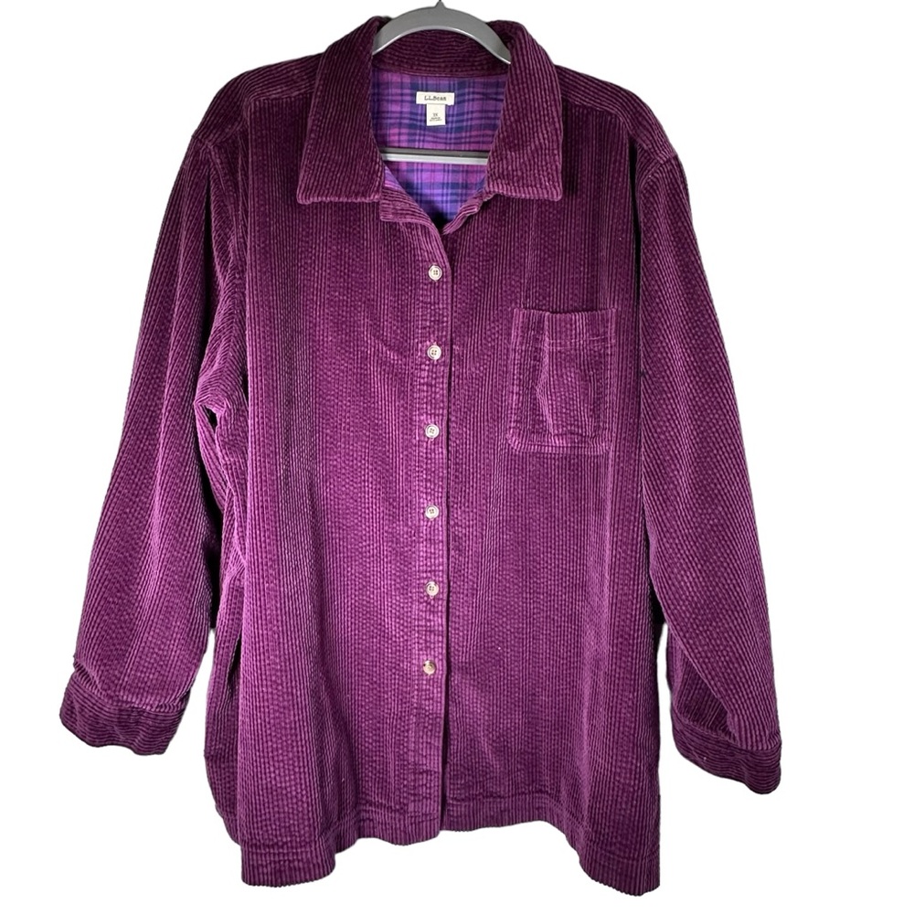 LL Bean Corduroy Shirt Jacket Womens 3X Purple Flannel Lined Shacket - Picture 4 of 12
